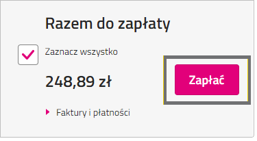 Na zdjęciu widnieje suma do zapłaty, wraz z zaznaczonych przyciskiem zapłać